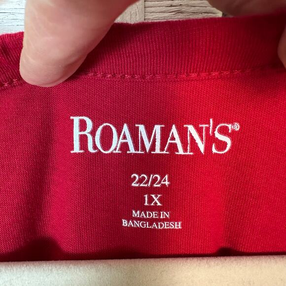 Roman’s women’s Henley long sleeve T-shirt, red Normcore casual plus size ￼ - Picture 2 of 8